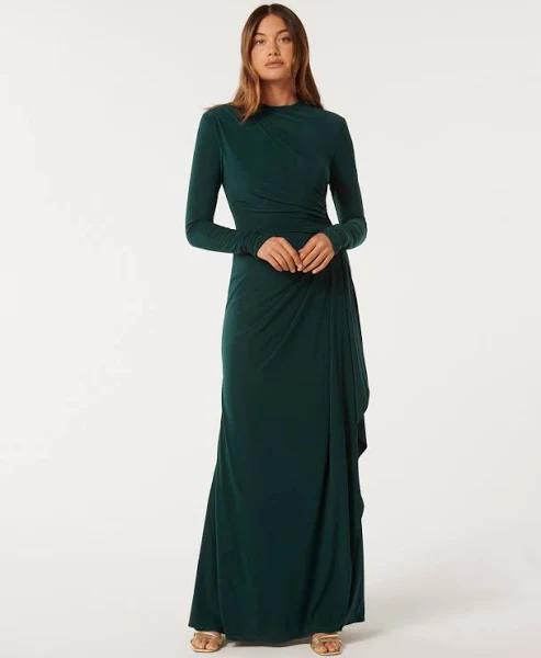 Forever New Audrey Long Sleeves Maxi Dress in Dark Green, Size 4 AU