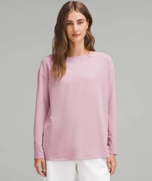 Women's Relaxed-fit Boatneck Long-Sleeve Shirt in Rose Blush Size 10 | by lululemon