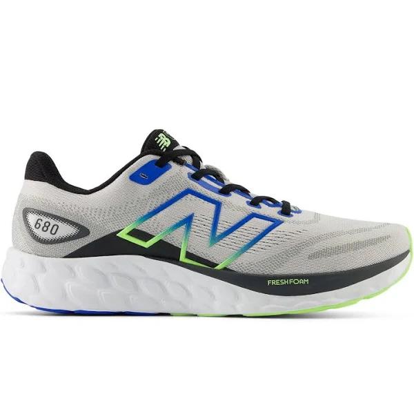 New Balance Men's Fresh Foam 680 V8 Grey Matter/Blue Oasis/Bleached Lime Glo/Black - Size 8