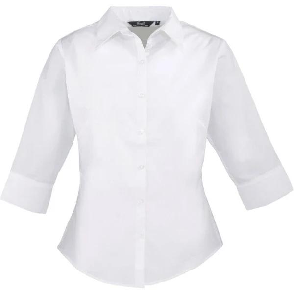 Premier 3/4 Sleeve Poplin Blouse / Plain Work Shirt White 16