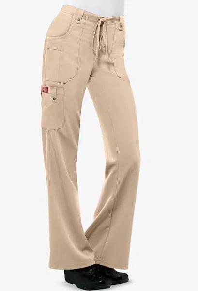 Dickies Xtreme Stretch Women's 4-Pocket Drawstring Scrub Pants in Khaki | Size 2x Polyester/rayon/spandex