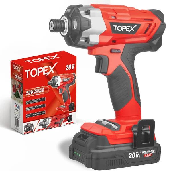 TOPEX Cordless Impact Driver 1/4" Hex Drive w/ 20V Li-ion Battery & Charger