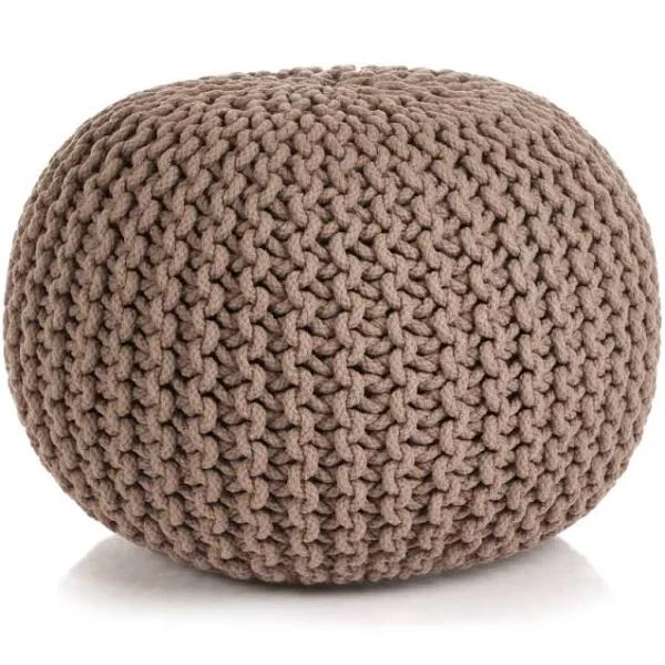 Hand Knitted Pouffe Cotton 50x35 cm - Brown