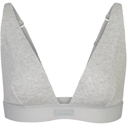 SKIMS Women's Cotton Plunge Bralette | Light Heather Grey | Cotton Rib | XL | X-Large