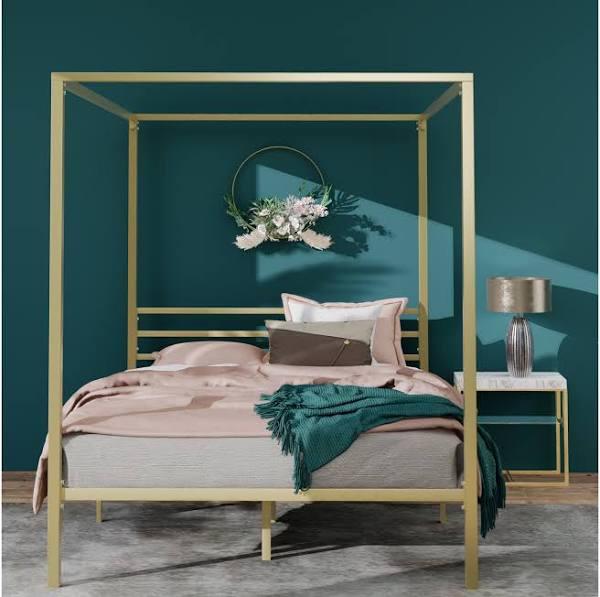 Zinus Patricia Metal Canopy Steel Four Poster Bed Frame - Double Queen Size (Gold) Size Queen Bed - AfterPay & zipPay Available