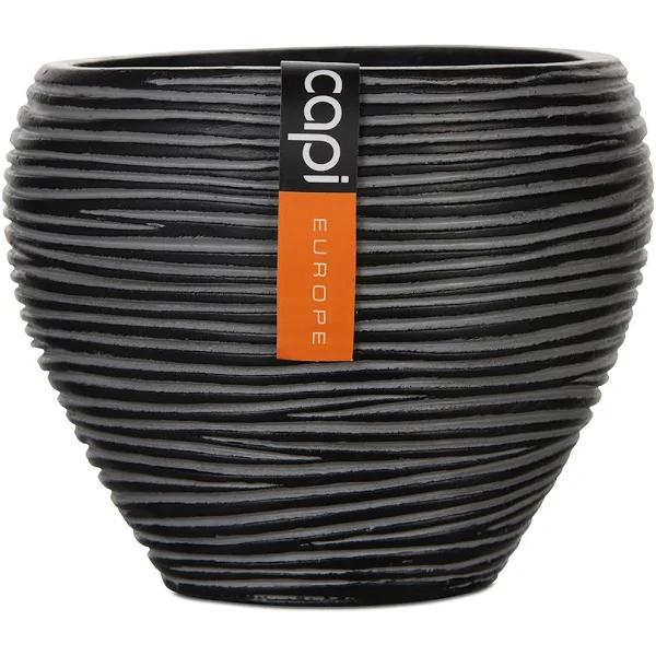 Capi Europe 15 x 13cm Black Rib Indoor Plant Pot