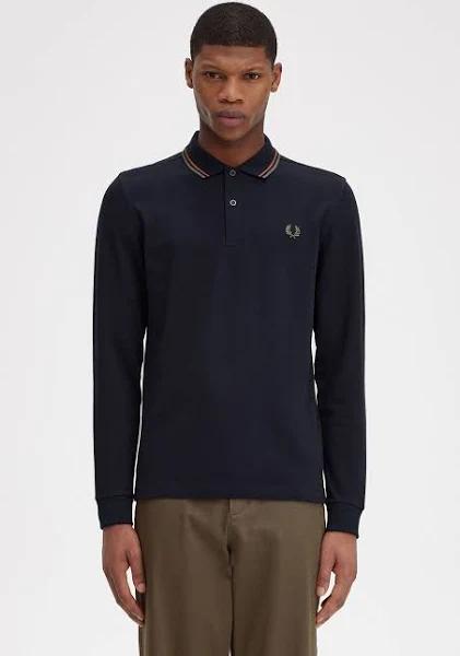 Fred Perry Long Sleeve Twin Tipped Shirt - Navy / Ntflk / Field Green - S - Men