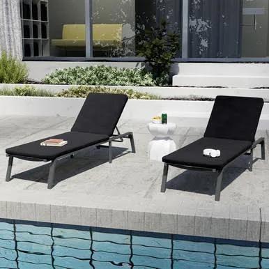 Jabari Outdoor Sunbed with Cushion (Set of 2) - Black