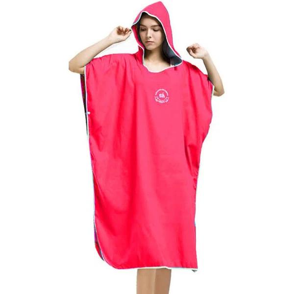 Hiturbo Microfiber Surf Poncho, Wetsuit Changing Bath Robe, Quick Dry Pool Swim Beach Towel with Hood (Rubin Red)