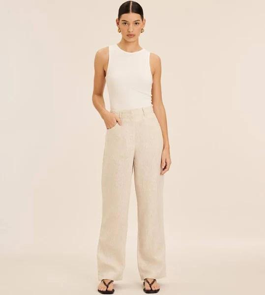 AERE - Women's Neutrals Pants - Straight Leg Linen Pants - Size 8 at The Iconic