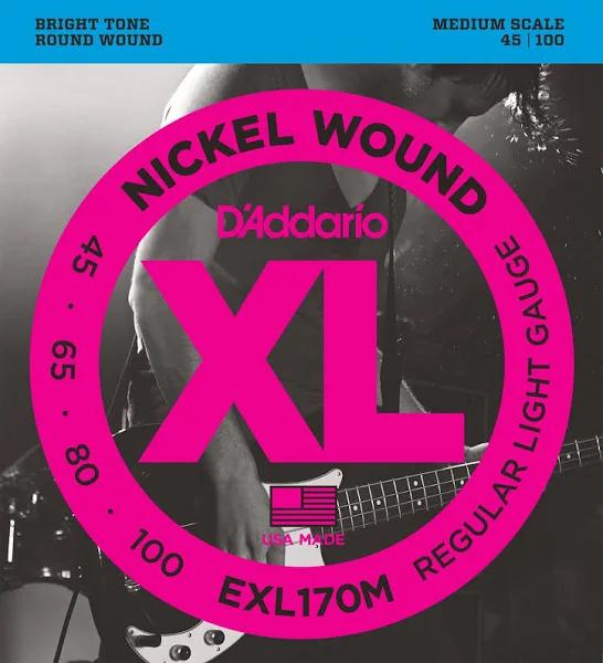 D'Addario EXL170M Nickel Wound Bass Guitar Strings Light 45-100 Medium Scale