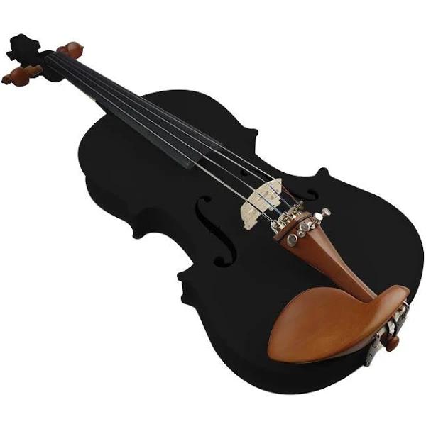 Precision Audio AU Three Quarter Size Acoustic Violin 3/4 with Case Bow Rosin Bridge Microtuners MV100-3/4 - Black / 3/4