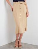 Rockmans Midi Length Button Curved Hem Belted Skirt - Size 16 - Womens - Latte