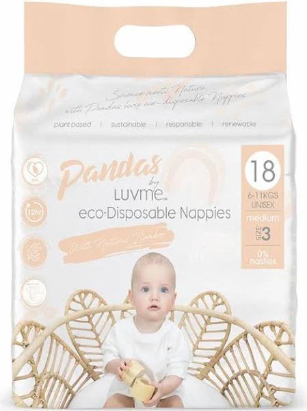 Pandas by Luvme Eco Disposable Nappies Medium (6-11kg) x 18