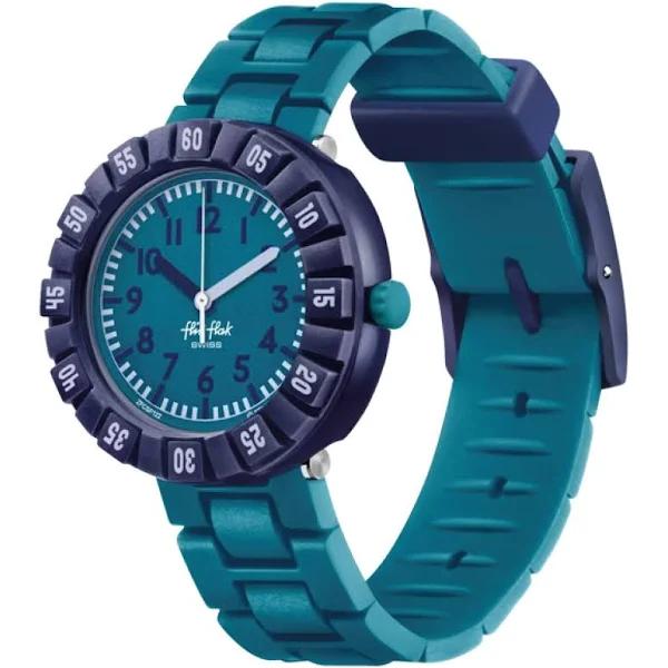 Flik Flak Level Teal, Green, Analogue, Blue Bio-sourced Plastic Case, Green Silicone Strap, 0.3 Fcsp122, Swatch For Kids