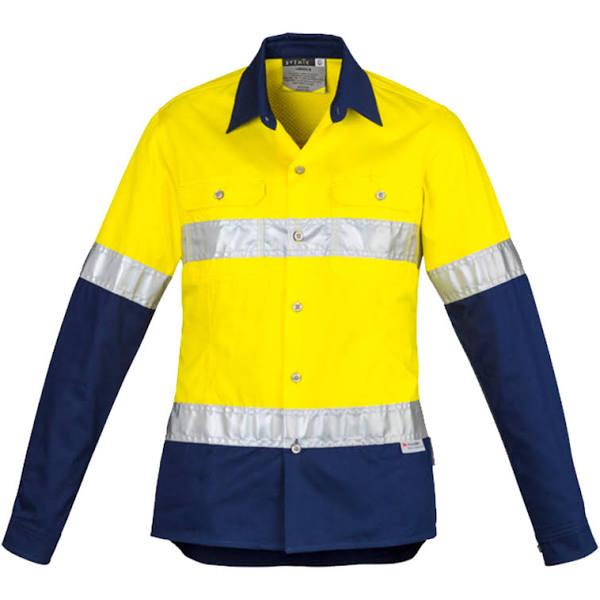 Syzmik Womens Hi Vis Spliced Industrial Shirt - Hoop Taped (ZWL123) 12 / Yellow/Navy