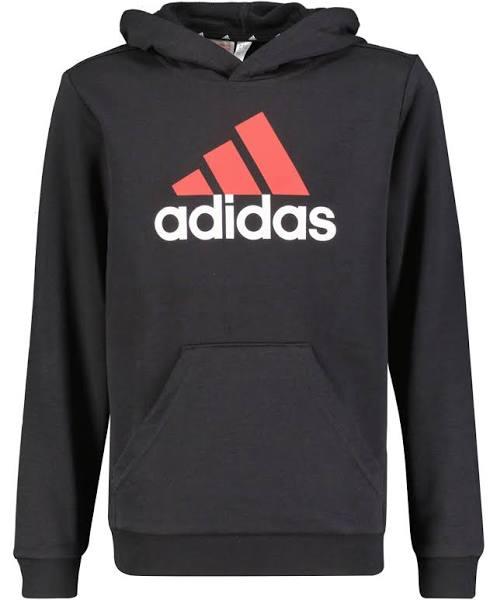 adidas-Essentials Two-colored Big Logo Cotton Hoodie-Kids-Black / Better Scarlet / White-15-16