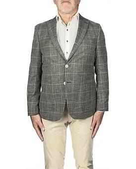 David Jones Cerruti 1881 Two Button Single Breasted Check Blazer Patch Pocket in Grey, Size 56 EU