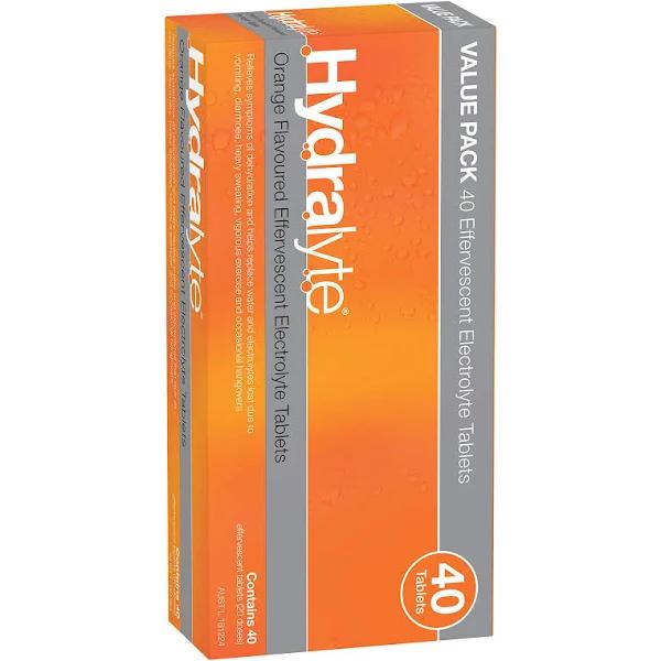 Hydralyte Effervescent Electrolyte Orange 40 Tablets