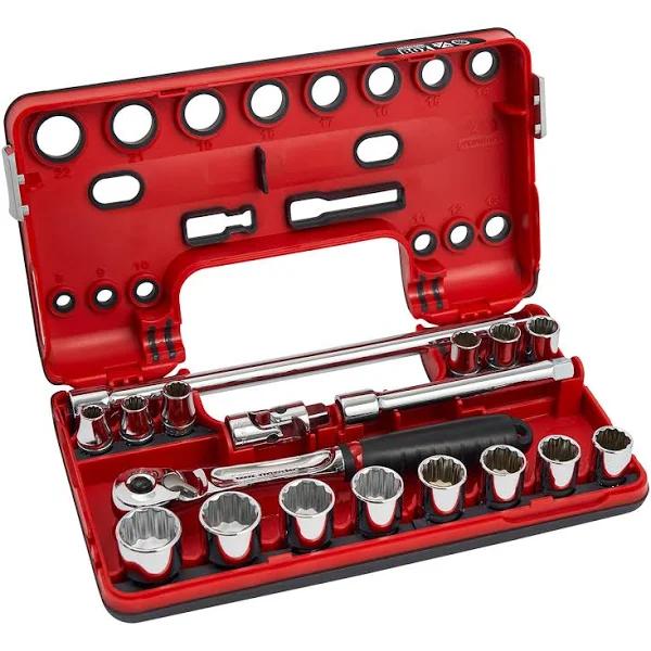 Sidchrome 3/8" Drive Metric 18 Piece Socket Set Detection Box with Compact Head Ratchet - SCMT13150