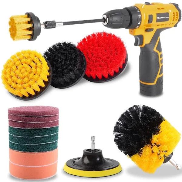 MasterSpec 15pcs Drill Brush Sponge Scrubber Scrub Brush Kit with Extend Holder