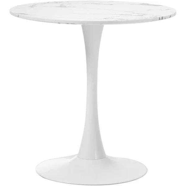 Oikiture 60cm Dining Table Kitchen Marble Tulip Round Metal Leg White