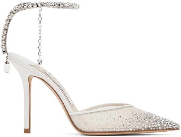 Jimmy Choo White & Silver Saeda 100 Heels