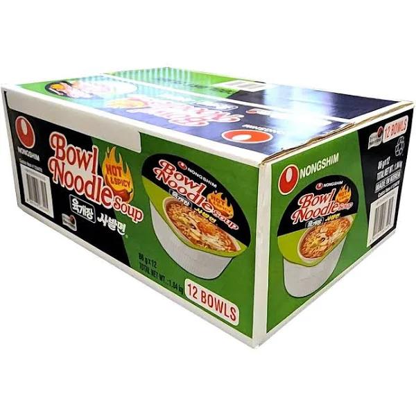 Nongshim Korea Instant Bowl Noodle Soup Hot & Spicy Flavour 86g X 12