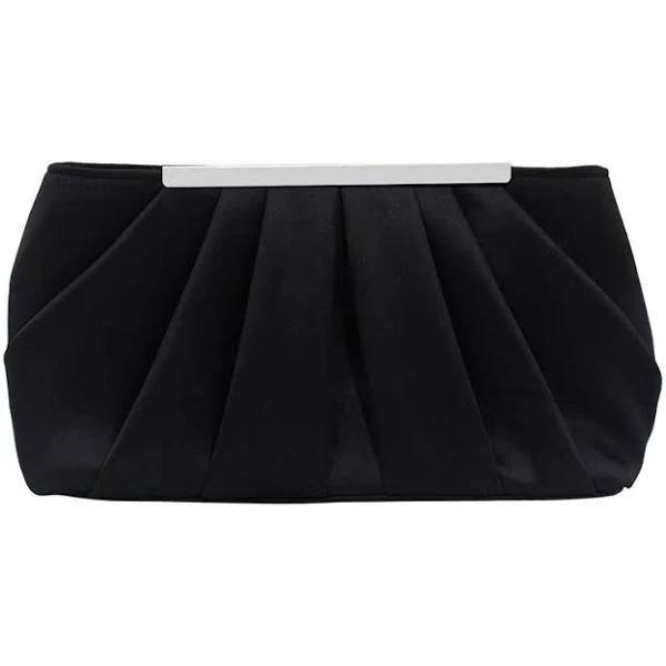 Nevenka Clutch Evening Bag Elegant Pleated Satin Simple Classy Purse-Black - AfterPay & zipPay Available