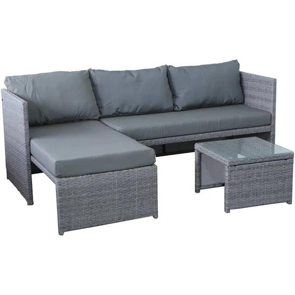 3pc Lounge Set Outdoor Furniture Rattan Wicker Chair Sofa Tempered Glass Coffee Table Garden Patio - AfterPay & zipPay Available