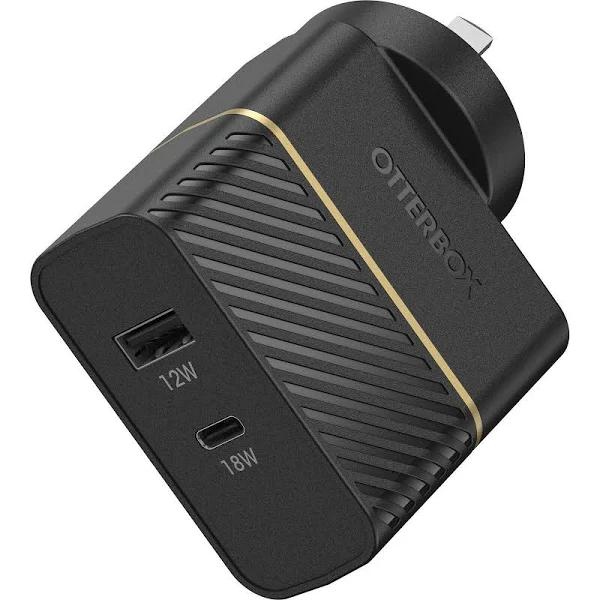 OtterBox Fast Charge Dual Port Wall Charger USB-C and USB-A 30W - Black Shimmer