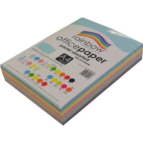 Rainbow Coloured A4 Copy Paper 80gsm 500 Sheets Pastel Assorted