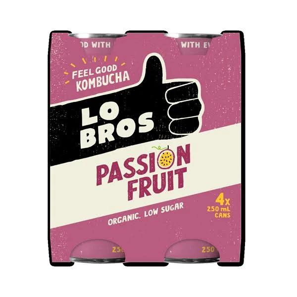 Lo Bros Passionfruit Kombucha Cans (4 x 250ml)