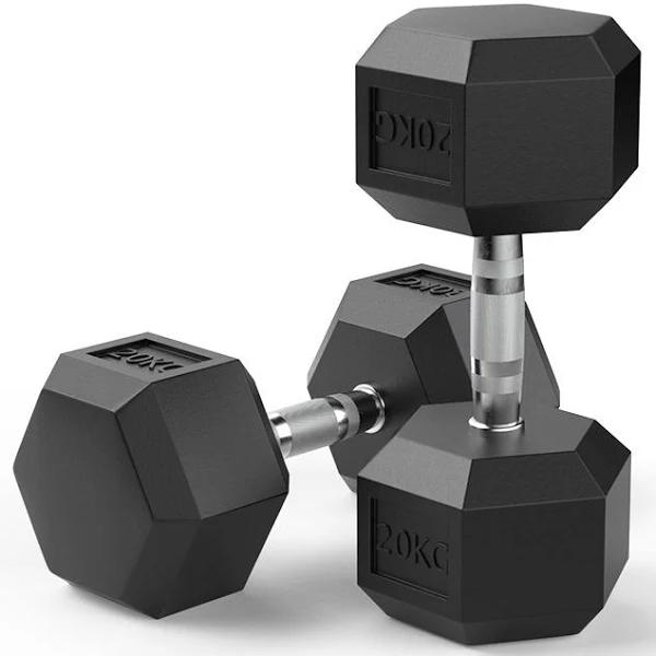 20kg Reeplex Rubber Hex Dumbbell Pair