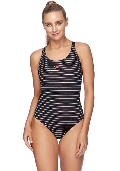 Speedo Endurance+ Printed Medalist Swimsuit White Black Women - 30