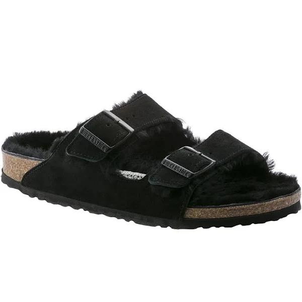 Birkenstock Black Suede & Shearling Arizona Sandals