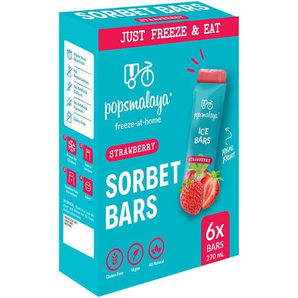 Pops Malaya Freeze-at-Home Sorbet Bars Strawberry 6 x 45ml