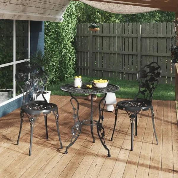 vidaXL 3 Piece Bistro Set Cast Aluminium Black