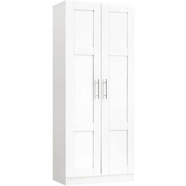 Oikiture Wardrobe Clothes Storage Cabinet Large Cupboard 2 Doors 4 Shelves White