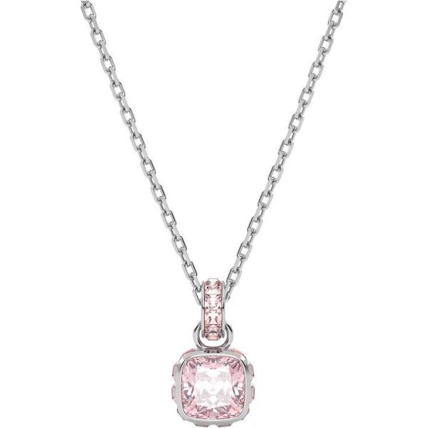 Swarovski Birthstone Pendant, Square Cut, June, Pink, Rhodium Plated