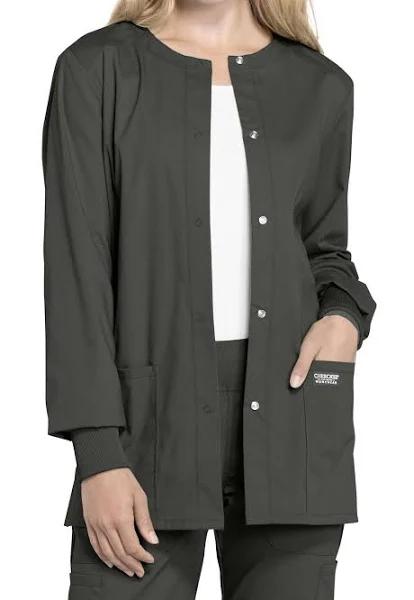 Cherokee Workwear Professionals WW340 Scrubs Jacket Womens Snap Front Warm-Up Pewter