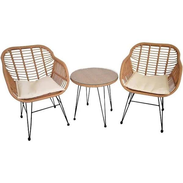 3pc Lounge Set Outdoor Furniture Rattan Wicker Chair Table Garden Patio Balcony