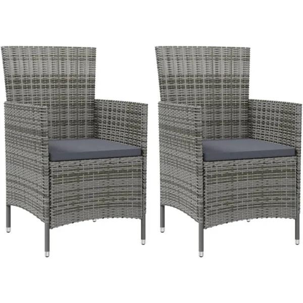 vidaXL Garden Chairs with Cushions 2 Pcs Poly Rattan Grey