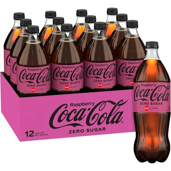 Coca-Cola Zero Sugar Raspberry Soft Drink Multipack Bottles 12 x 1.25L