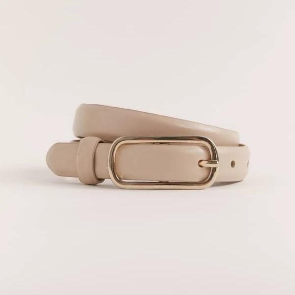 Saba Women's Essential Leather Belt in Beige Nude Size Small