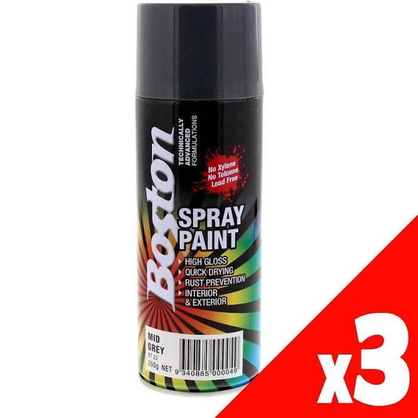 Mid Grey Spray Paint Can 250g Boston Quick Drying Rust Prevention Quality 3 Pack - AfterPay & zipPay Available