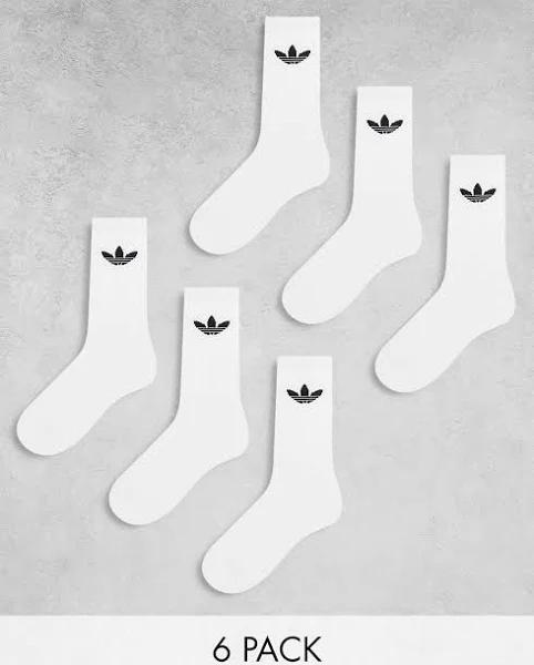 Adidas Originals 6-Pack Trefoil Cushion Crew Socks - White - M