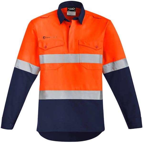 Syzmik Mens Orange Flame HRC 2 Hoop Taped Closed Front Spliced Shirt (ZW143) XXS / Orange/Navy