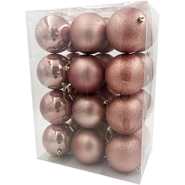 Rose Gold Christmas Baubles 100mm 24 Baubles