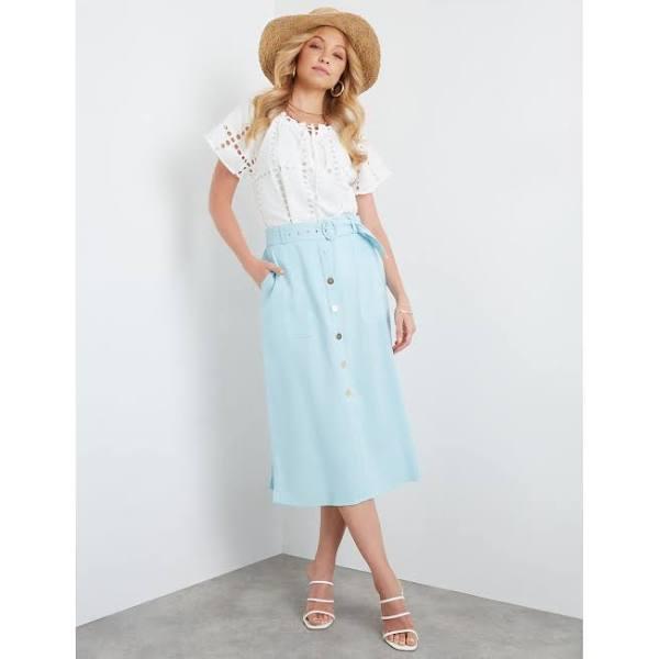 Rockmans Midi Length Button Curved Hem Belted Skirt - Mother's Day Sale 2023